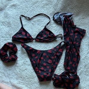 Frankie's Bikinis Black and Red Floral Set